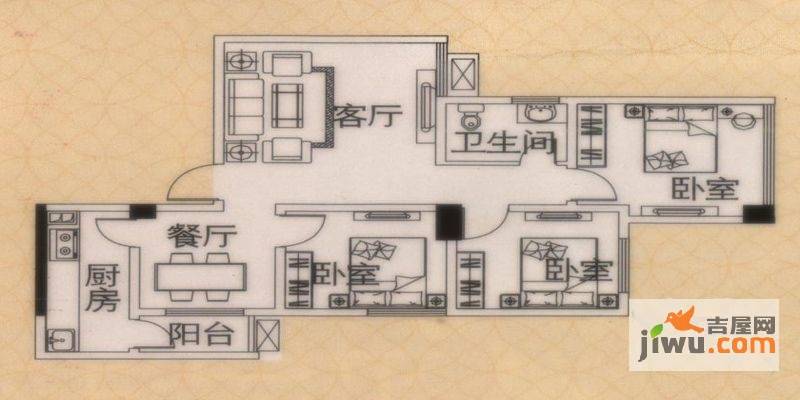 花园崇尚国际3室2厅1卫89.3㎡户型图