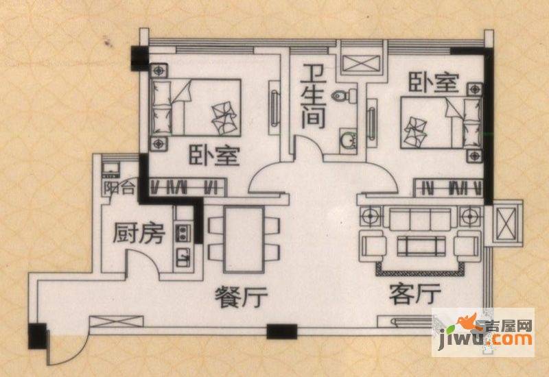 花园崇尚国际2室2厅1卫83.2㎡户型图