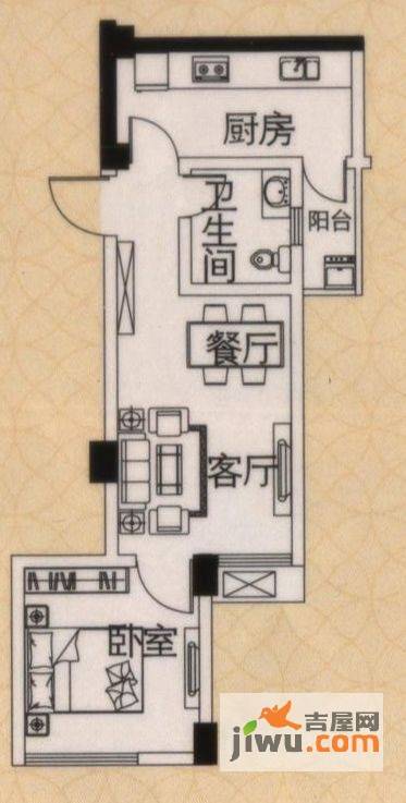 花园崇尚国际1室2厅1卫46.2㎡户型图