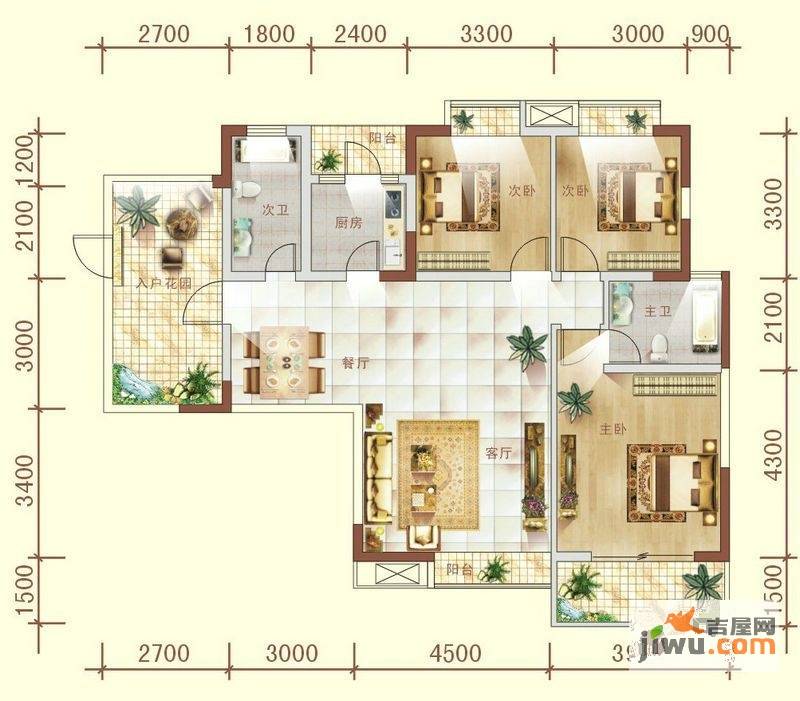 润森加州阳光3室2厅2卫129.5㎡户型图