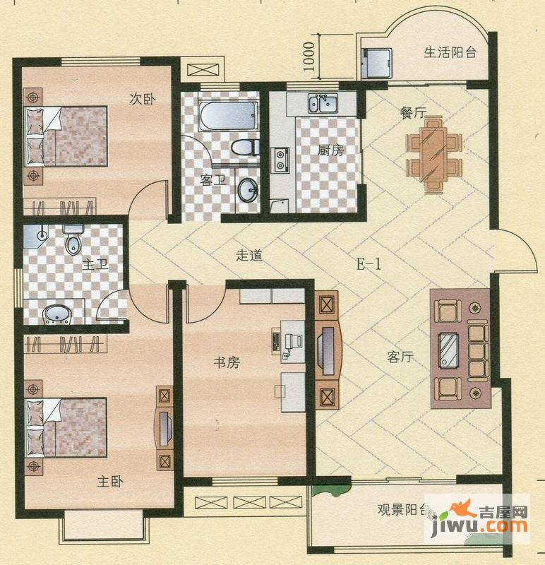 银隆开元名郡3室2厅2卫132.2㎡户型图