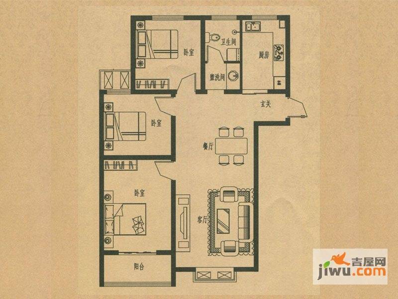 安泰华庭3室2厅1卫103㎡户型图