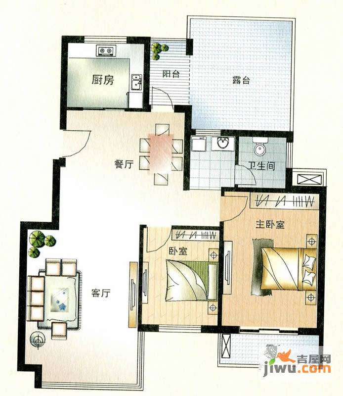 东方今典境界2室2厅1卫102.6㎡户型图