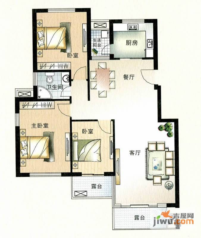 东方今典境界3室2厅1卫117.3㎡户型图