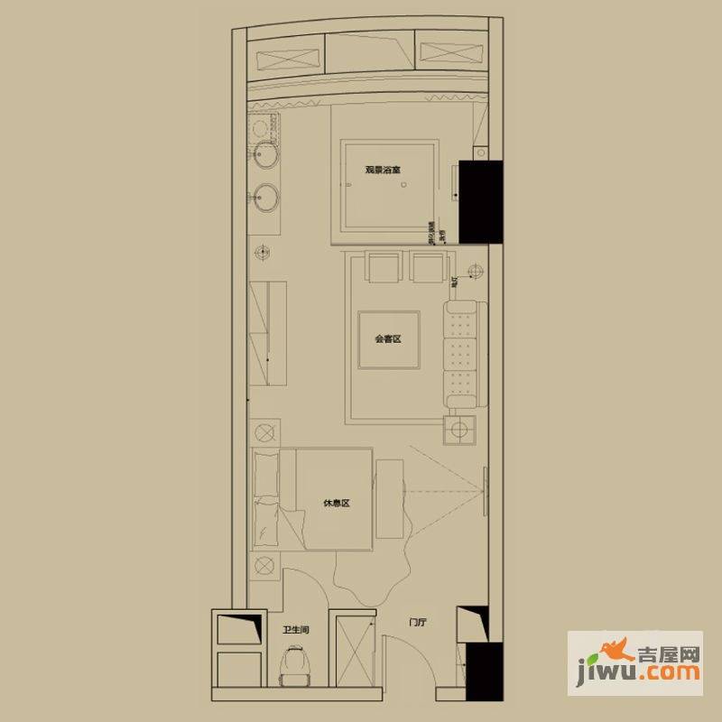 世贸中心1室1厅1卫58㎡户型图