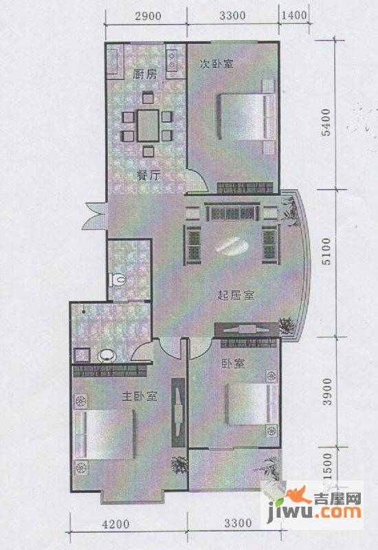 石河佳园3室2厅1卫130.7㎡户型图