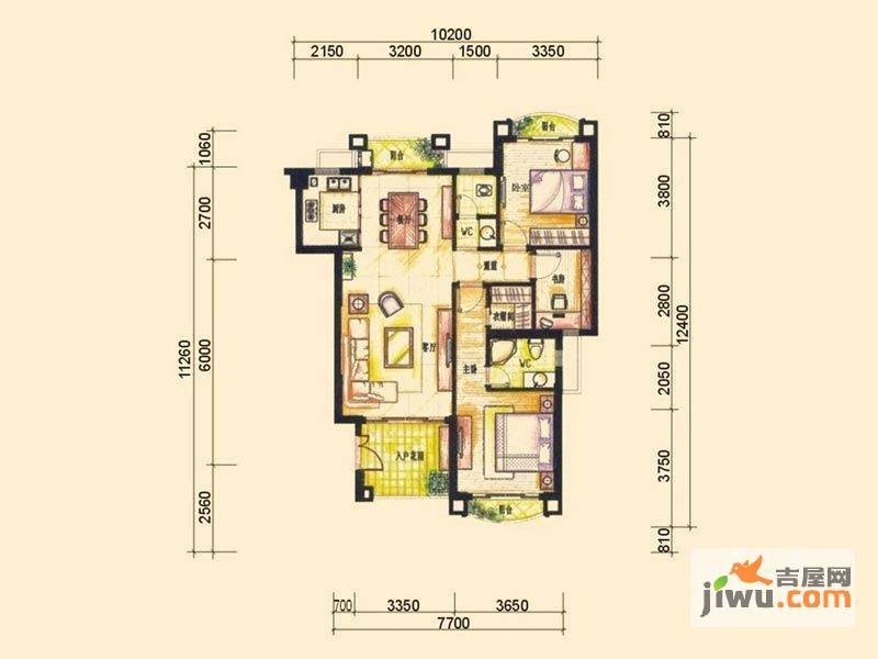 柏嘉半岛花园3室2厅2卫户型图