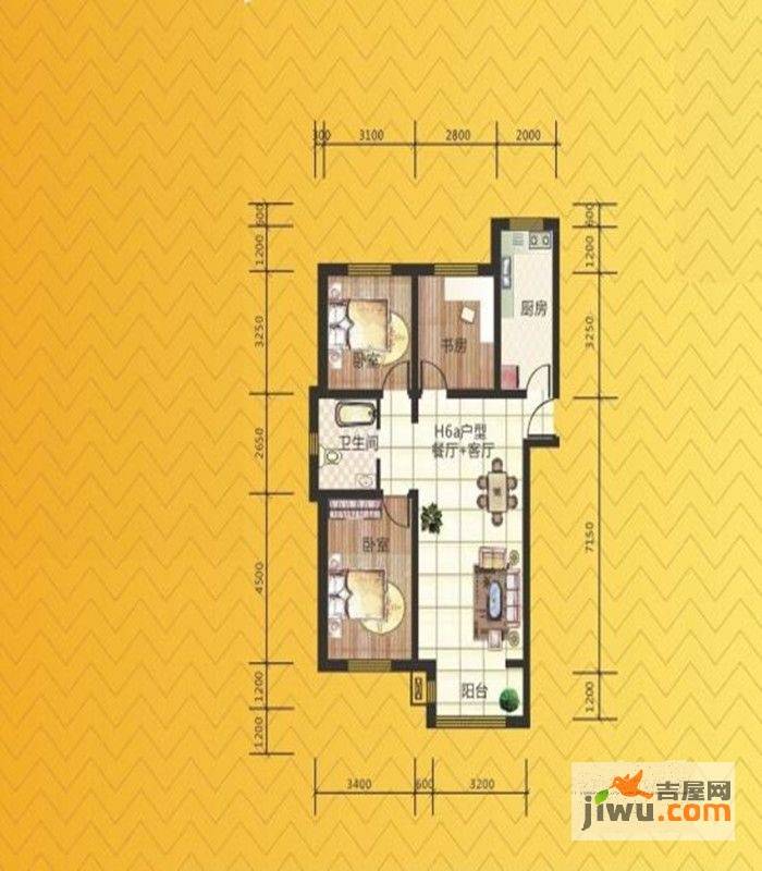 盈科梧桐山畔3室1厅1卫103㎡户型图