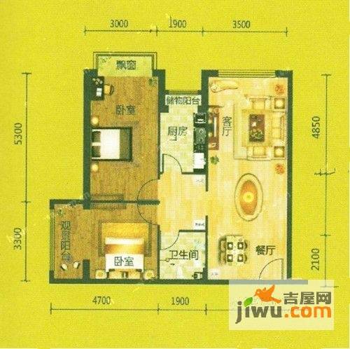 君阅南湖2室2厅1卫88㎡户型图