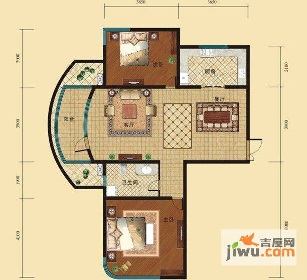 君豪绿园2室2厅1卫108.6㎡户型图