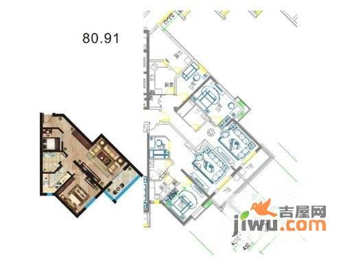 新里程2室2厅1卫80.9㎡户型图