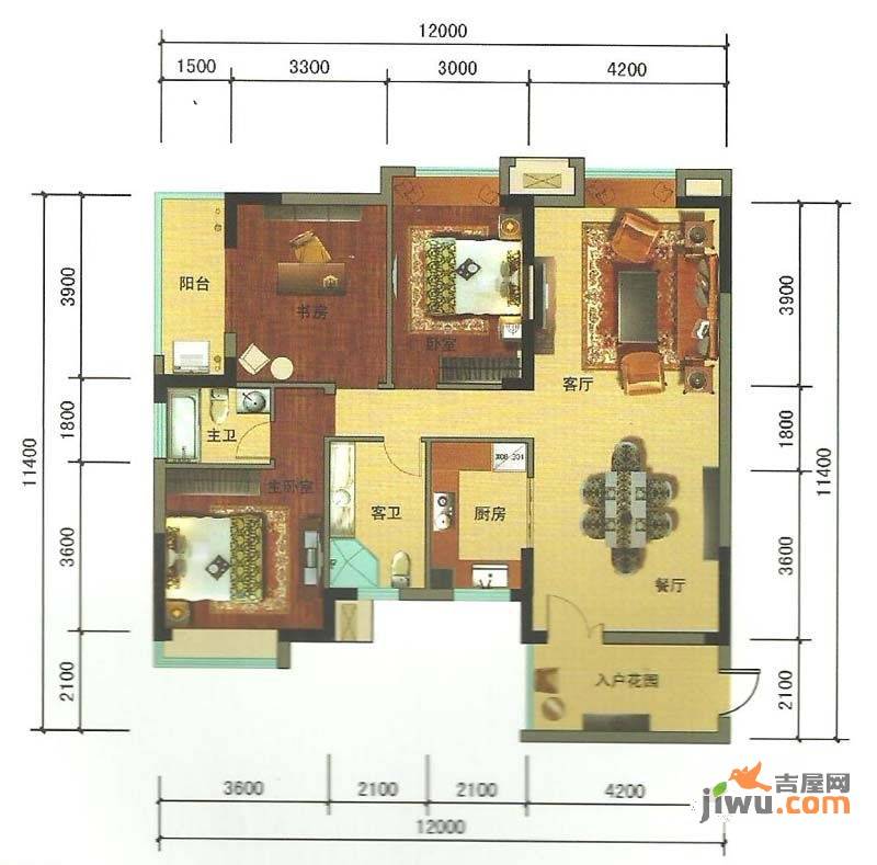 泰富广场二期3室2厅2卫136㎡户型图