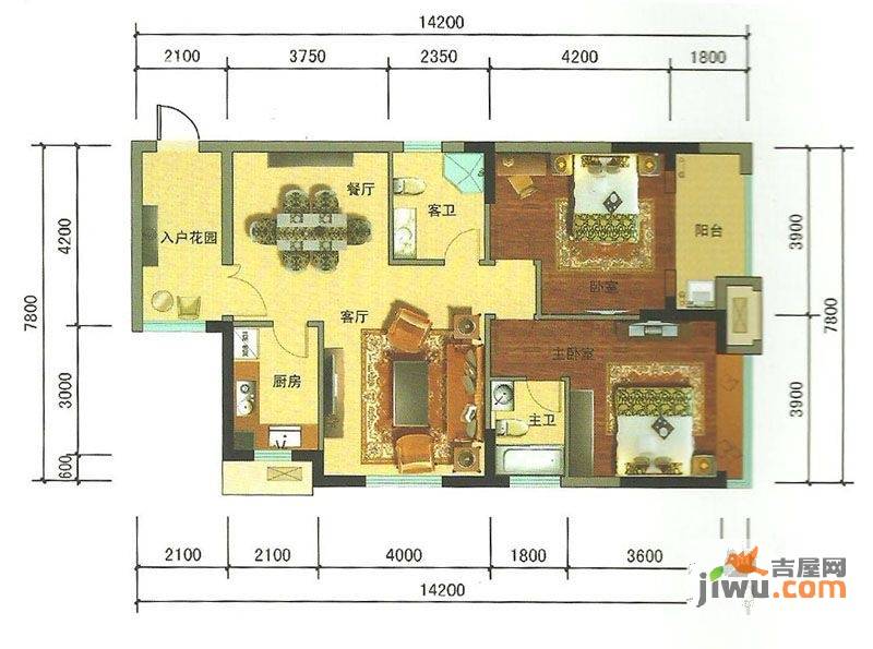 泰富广场二期2室2厅2卫114㎡户型图