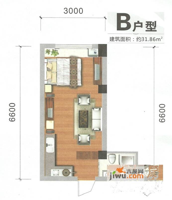 自由空间1室1厅1卫31.9㎡户型图