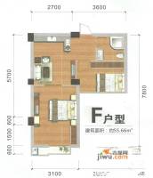 自由空间2室1厅1卫55.7㎡户型图