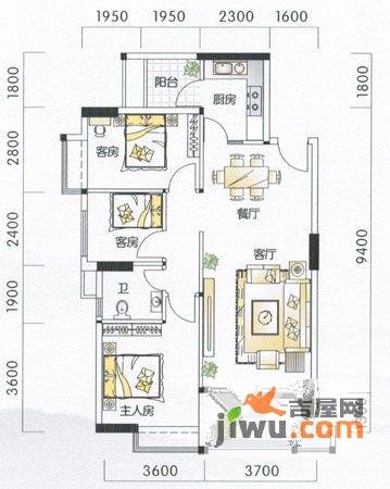 天和豪庭3室2厅1卫95.3㎡户型图