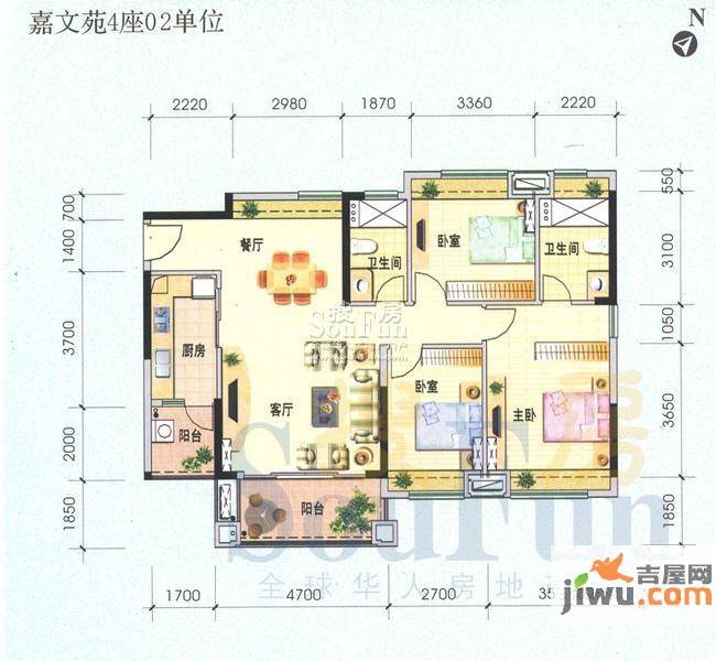 怡翠馨园3室2厅2卫117㎡户型图