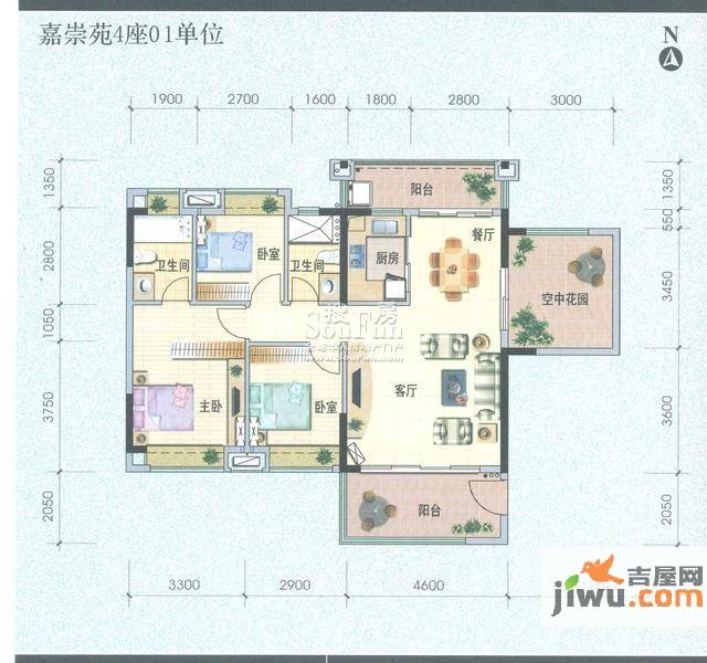 怡翠馨园3室2厅2卫113㎡户型图