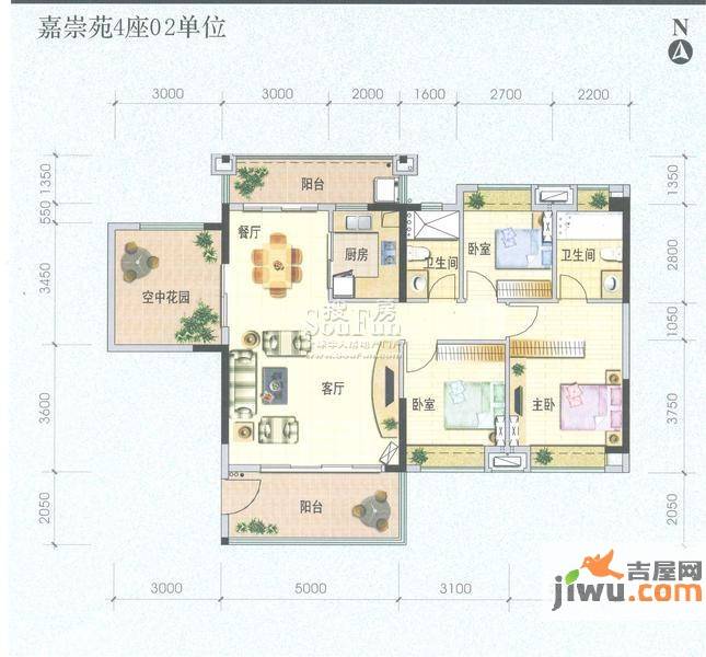 怡翠馨园3室2厅2卫119.4㎡户型图