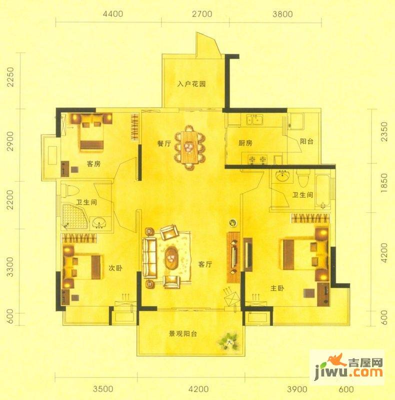 康怡花园4期3室2厅2卫118.7㎡户型图