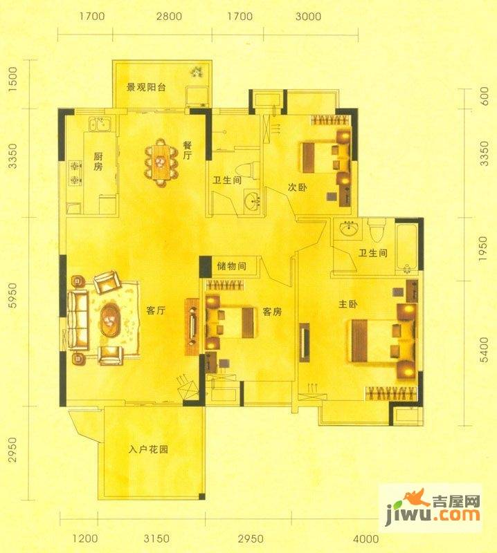 康怡花园4期3室2厅2卫122.3㎡户型图