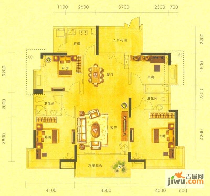 康怡花园4期4室2厅2卫137.8㎡户型图