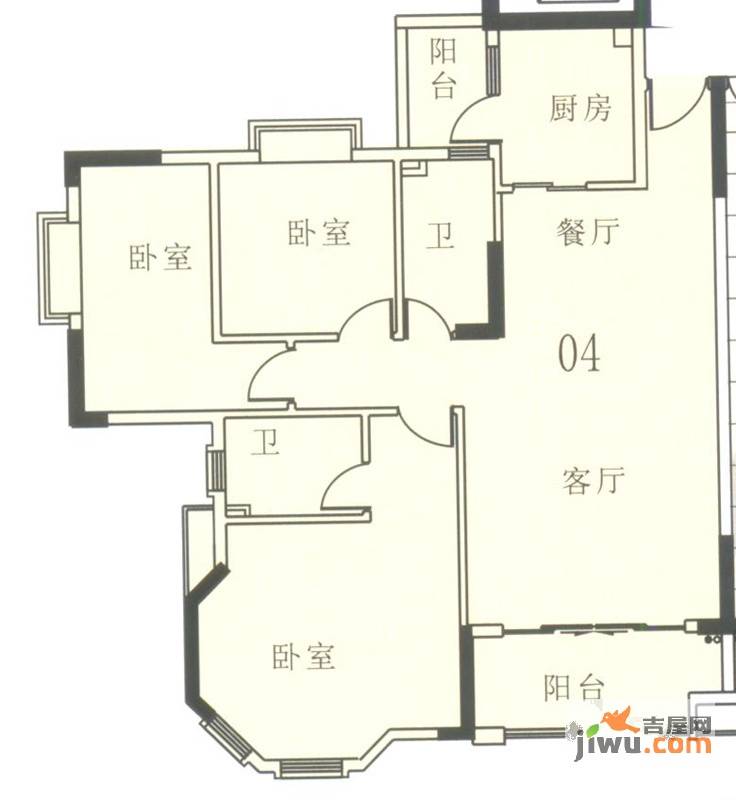 奥米茄花园3室2厅1卫89㎡户型图