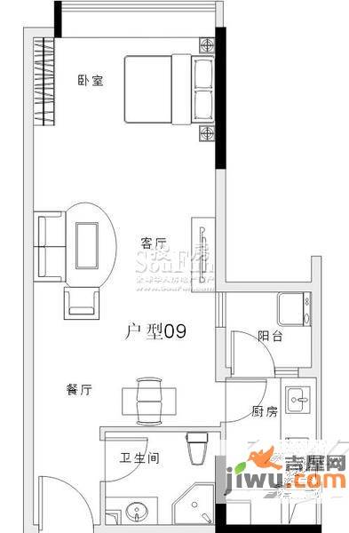 领地海纳天河花园普通住宅47.8㎡户型图