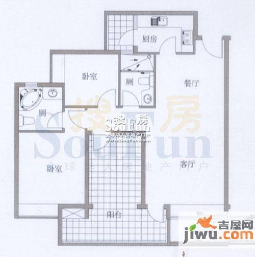 领地海纳天河花园2室2厅1卫90㎡户型图