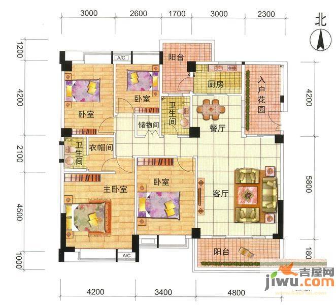 西堤国际花园4室2厅2卫143.6㎡户型图