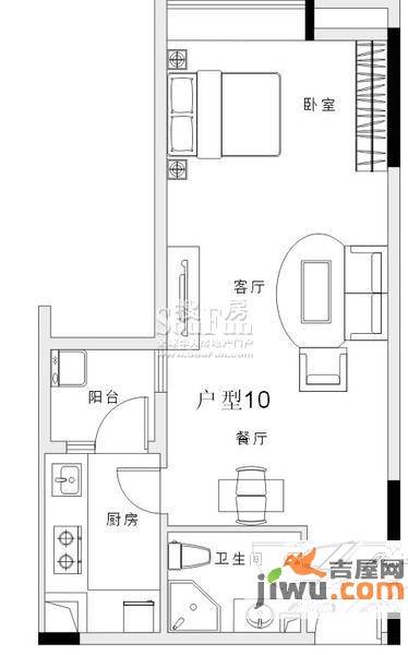 领地海纳天河花园普通住宅47.8㎡户型图