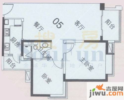 中海金沙湾2室2厅1卫85.5㎡户型图