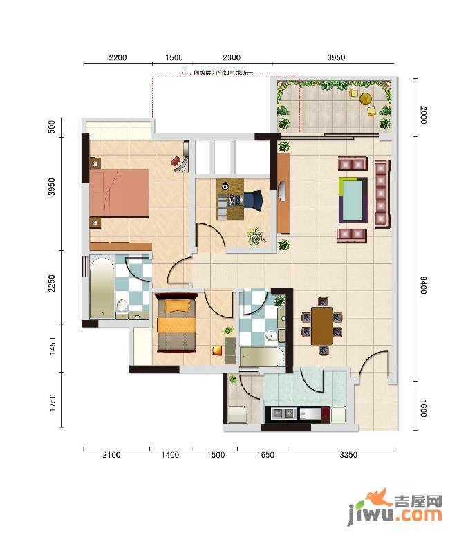 领地海纳天河花园3室2厅2卫87㎡户型图