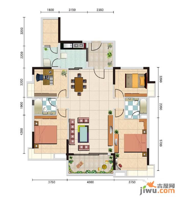 领地海纳天河花园4室2厅2卫168㎡户型图