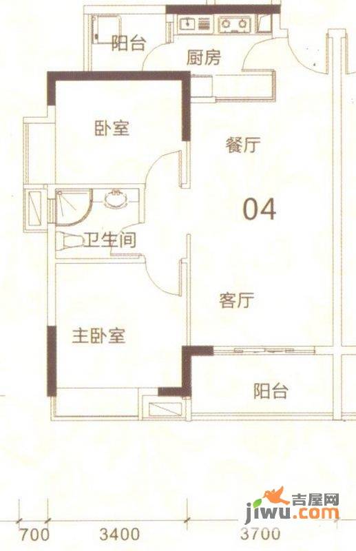 名汇嘉园2室2厅1卫77㎡户型图