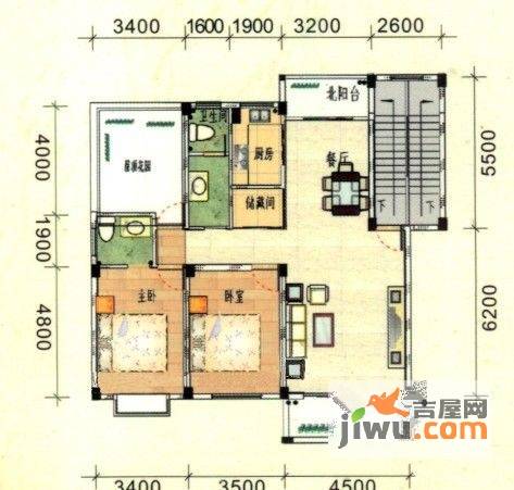 定南学府园2室2厅1卫户型图