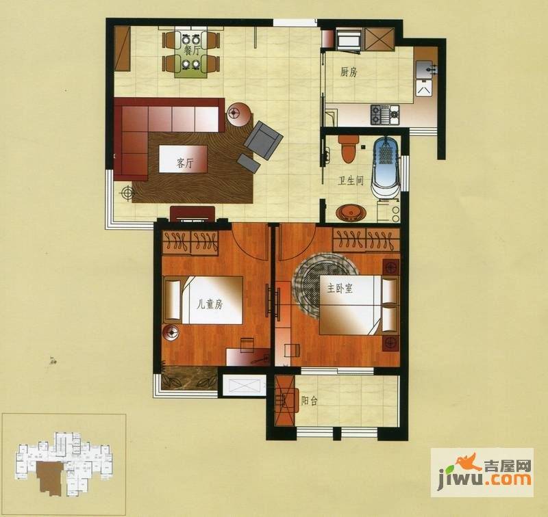 稽山御府天城2室2厅1卫90㎡户型图