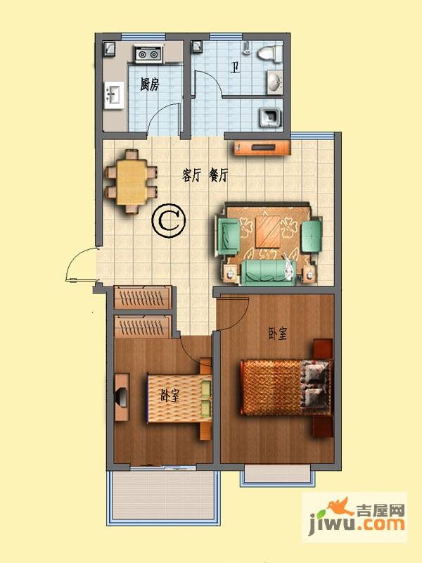 国际新城瑞德苑2室2厅1卫97.8㎡户型图