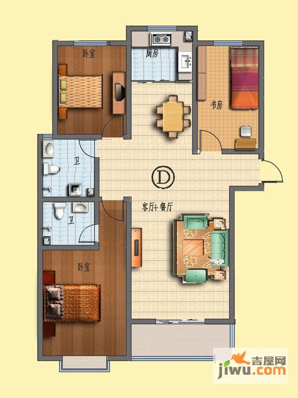 国际新城瑞德苑3室2厅2卫137㎡户型图