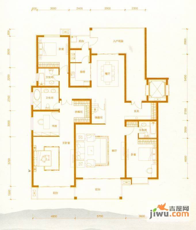 赵都华府6室2厅4卫354.6㎡户型图