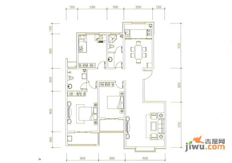 枫景华庭3室2厅2卫140.1㎡户型图