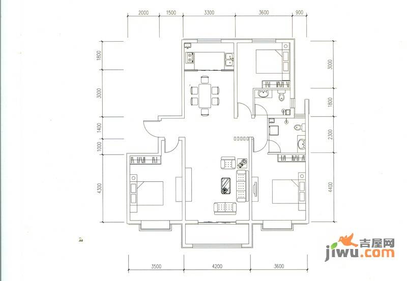 枫景华庭3室2厅2卫136.7㎡户型图