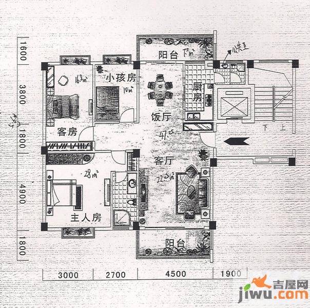 翠湖湾3室2厅3卫129.9㎡户型图