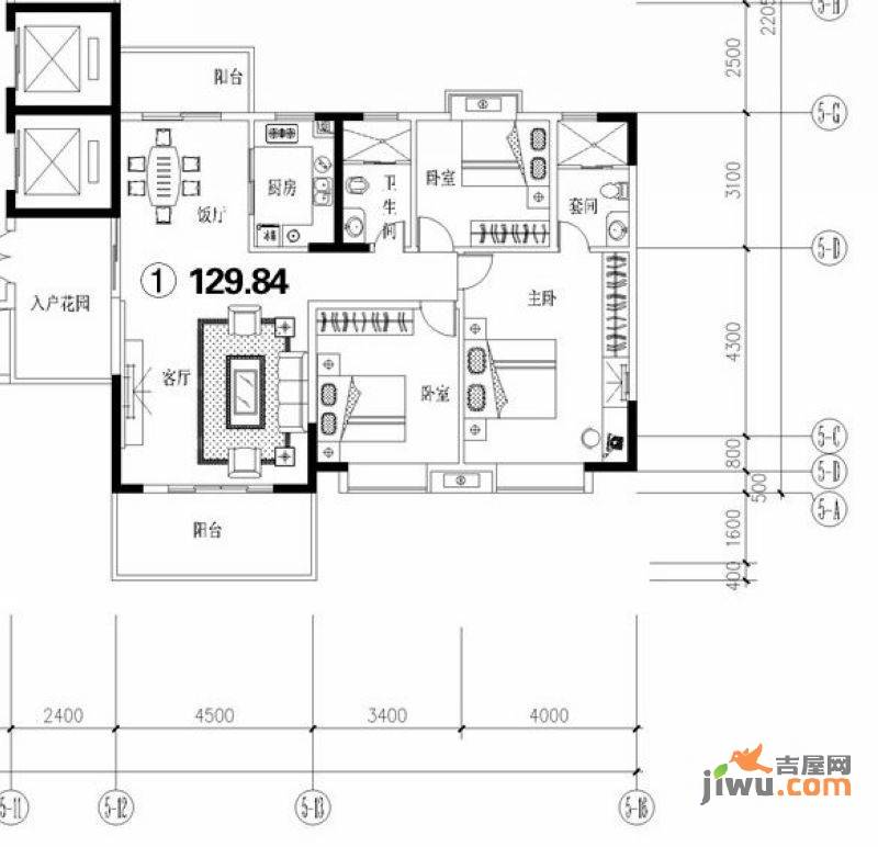 胜坚怡景湾3室2厅2卫129.8㎡户型图