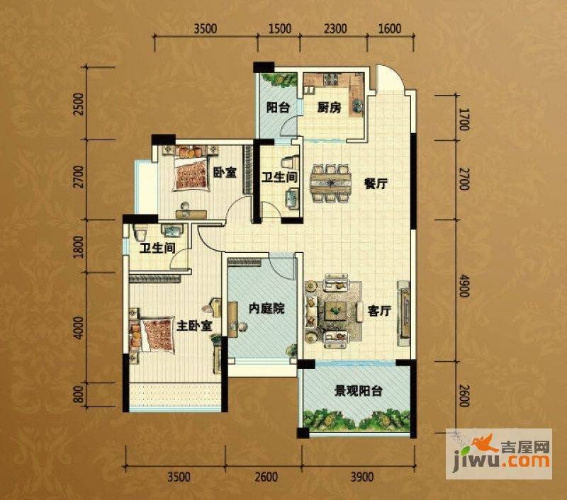新会骏景湾豪庭2室2厅2卫102㎡户型图