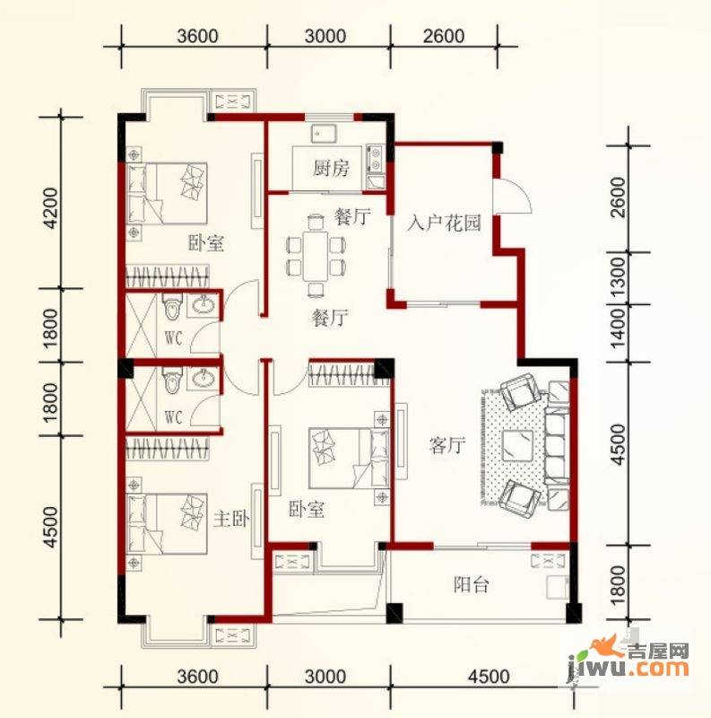 东方豪苑3室2厅2卫131.4㎡户型图