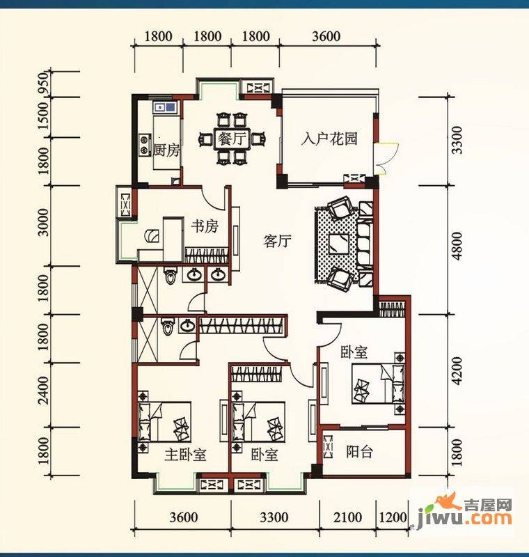 东方豪苑3室2厅2卫131.4㎡户型图