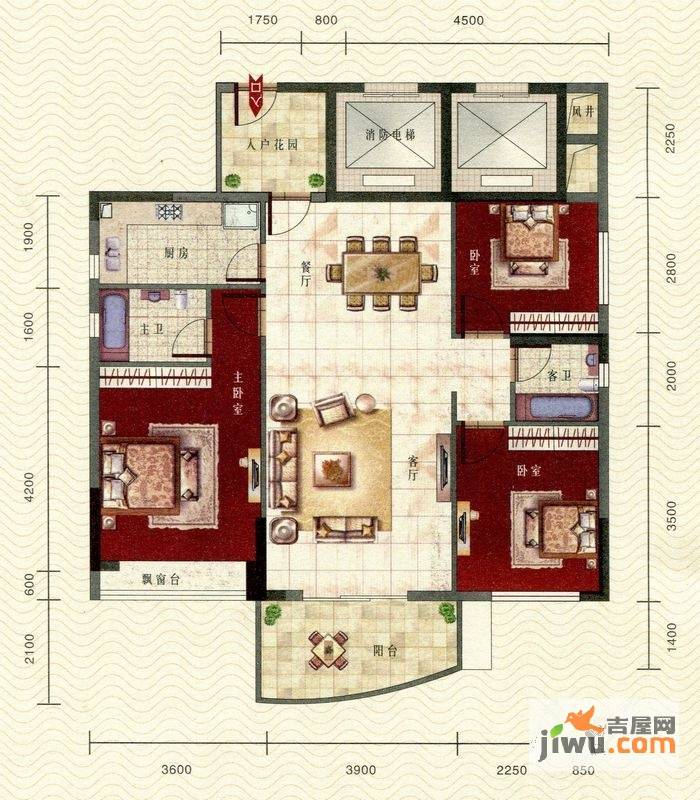 浪琴湾3室2厅2卫112.4㎡户型图