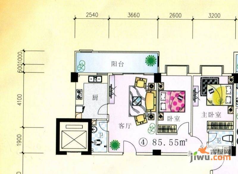 东堤湾花园2室1厅1卫85.5㎡户型图