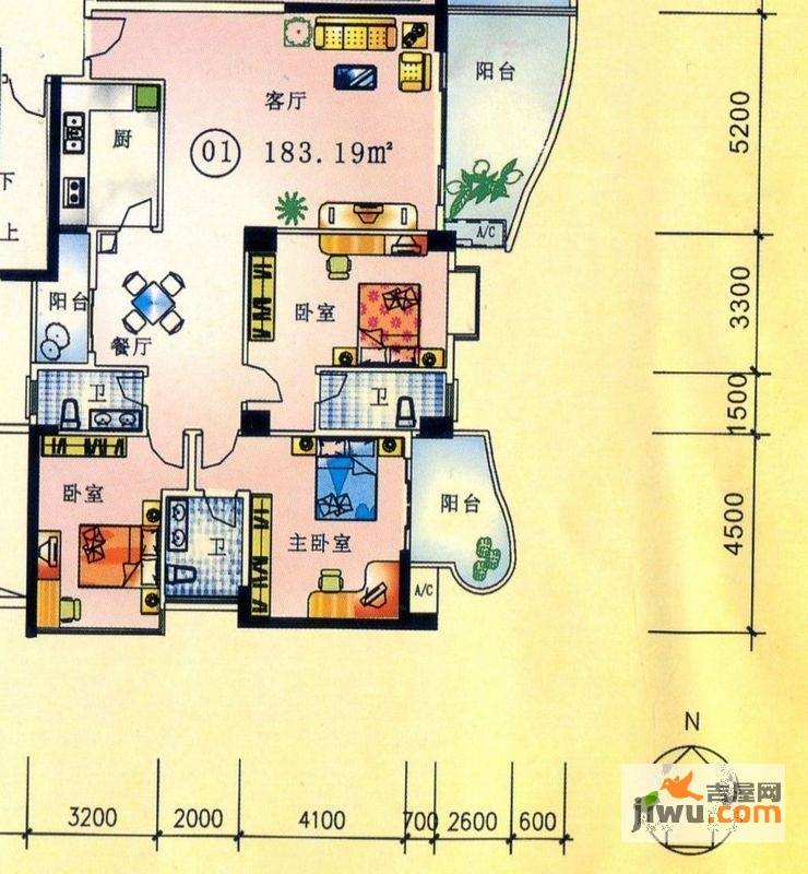 东堤湾花园3室2厅2卫183.2㎡户型图